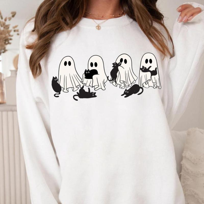 Ð¡ute Ghost Black Cat Shirt - Sweatshirt - Hoodie, Ghost Black Cat Shirt, Black Cat Halloween Shirt, Cat Lovers Shirt, Cat Halloween Shirt, Halloween C