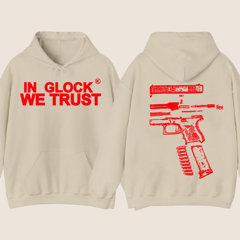 IN GLOCK WE TRUST 2 side Hoodie,Design color Red, Hoodie For Men, Menswear Top , GIft For Men,Full color,Hoodie & sweaters