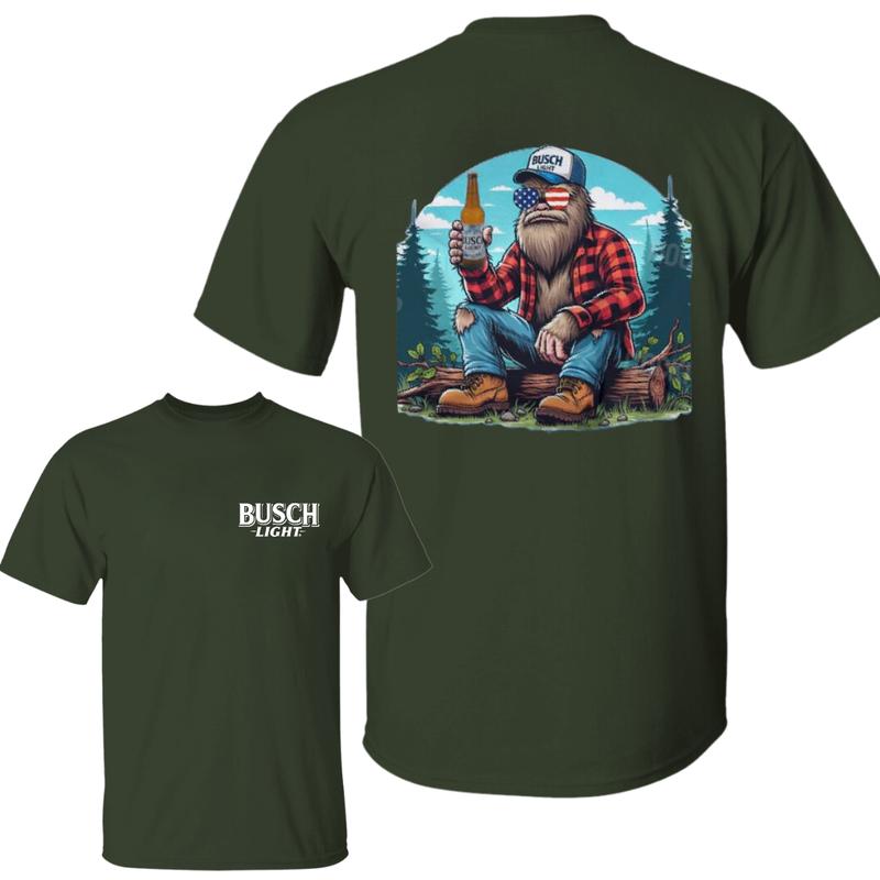 Busch Light -Beer- igfoot- Sasquatch & Busch Light beer T-shirt , Casual Graphic Round Neck T-shirt for Summer, Fashion Top for Daily Wear, T shirt Fo