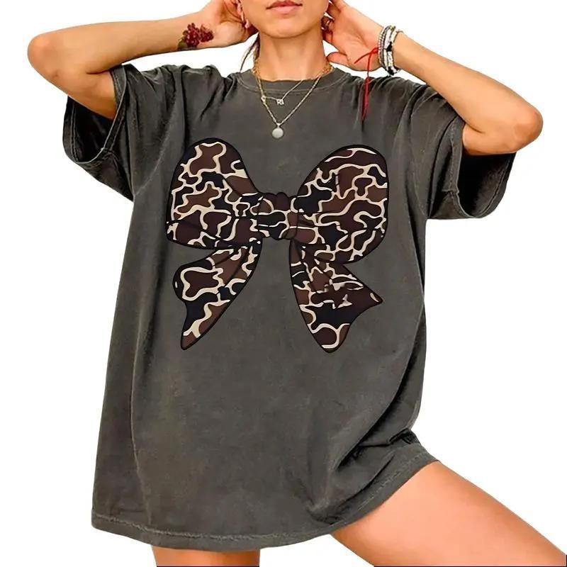 Camo Coquette Bow Duck Hunting TShirt, Camo Shirt, Old School Camo Girls Camo Shirt, Cotton All Sizes Colors for Men and Women Collar Fabric