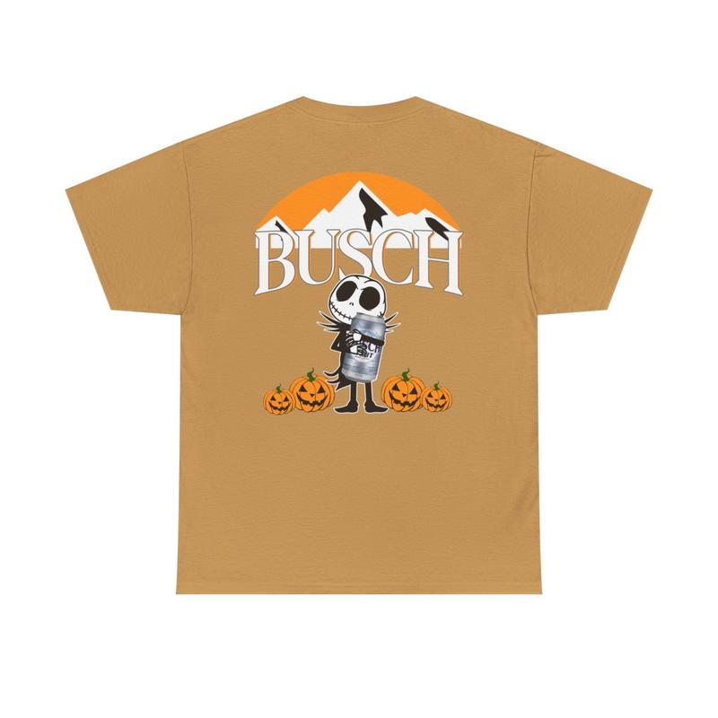 Busch Light Jack Skellington Hug Unisex Heavy Cotton Tee - Halloween Shirt - Pumpkins - Fall Vibe - Two Sided Shirt - Gift for Men and Women