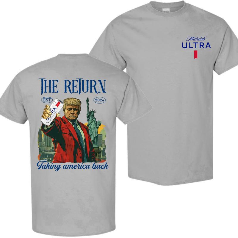 Busch Light, Donald Trump with Michelob Ultra the return taking America back est 2024 2 Siders T-shirt, Perfect For Beer Lovers, Unisex T-Shirt, Cotto