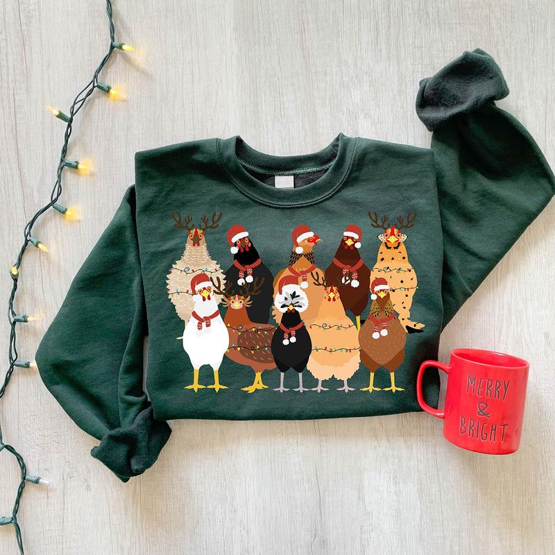 Christmas Chickens Crewneck Sweatshirt, Hoodie, T-shirt