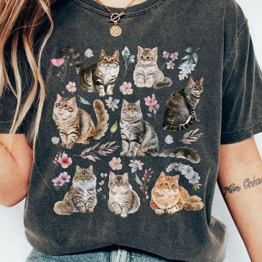 Cats Shirt, Cat Lovers Shirt, Gift for Cat Lover, Funny Cat Tee, Vintage Pet Shirt for Women, Vinatage Floral Shirt, Gifts For Her, Pastel Floral Natu