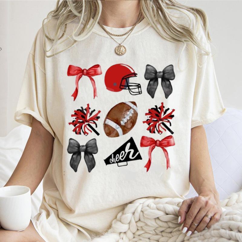 Cheer Football Coquette Bows T-Shirt Unisex Classic Collar Fabric