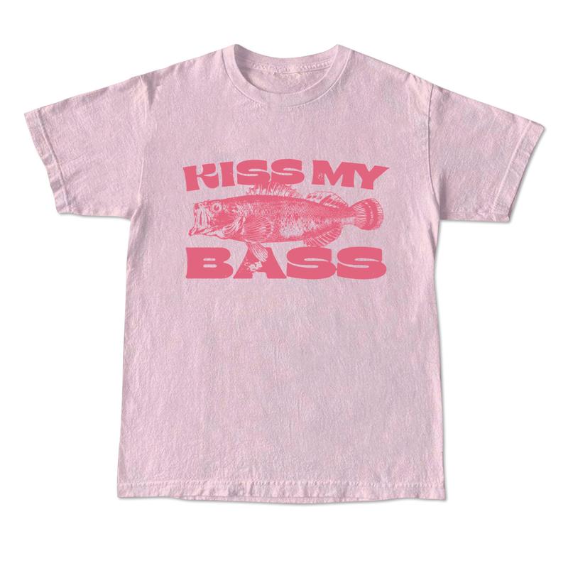 Kiss My Bass Vintage Style Fishing T-Shirt, Fisher Graphic Shirt Pink Design Limited Edition Menswear Birthday Christmas Day Menswear Birthday
