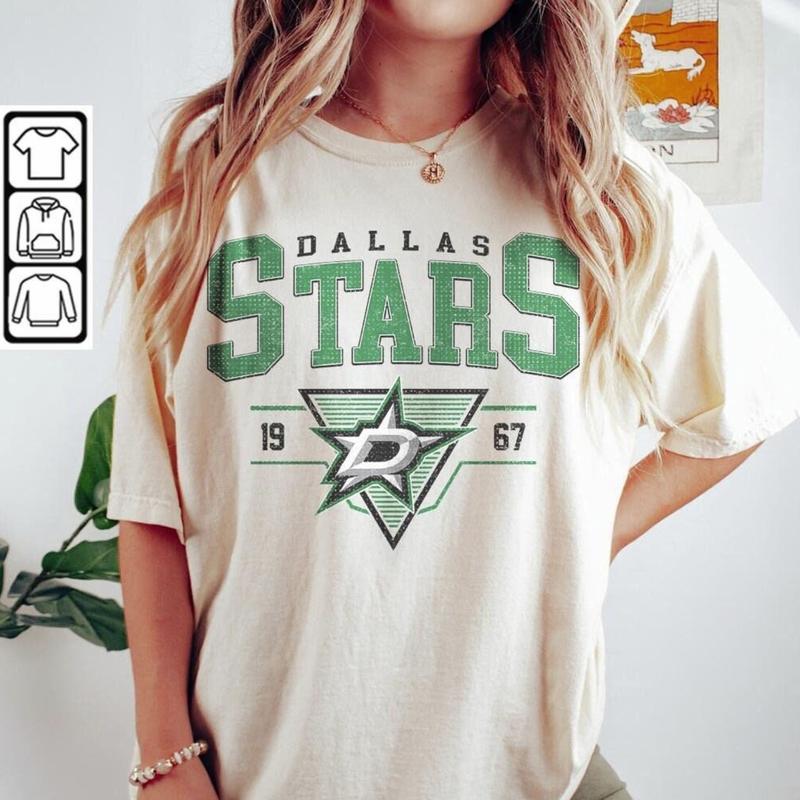 Vintage 90s Dallas Stars T-Shirt, Crewneck Dallas Stars T-Shirt, Hockey Gift Menswear Top Underwear Tshirt Streetwear Man Tropical Crewneck Shortsleev