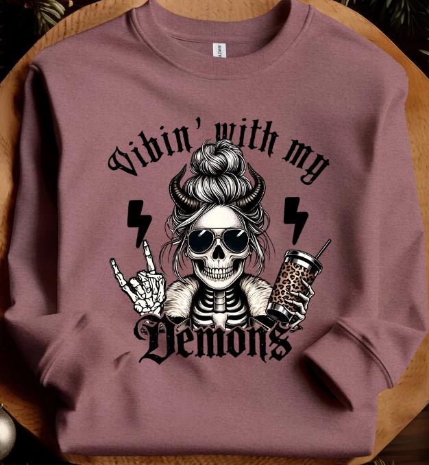 Vibin' with my Demons Coffee Skeleton Sweatshirt