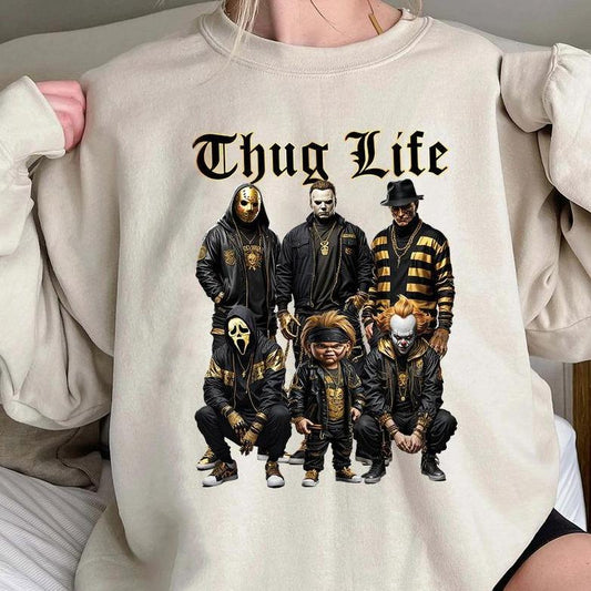 Halloween Thuglife T-Shirt - Sweatshirt - Hoodie,  Halloween Horror Thuglife Gold Sweatshirt, Halloween Horror Characters Shirt, Halloween Graphic Tee