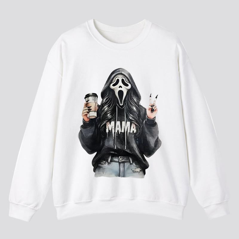 Ghostface Mama Coffee Halloween T-shirt, Cool Mom Crewneck Sweatshirt, Cute Coffee Mama hoodie, Funny Gift For Mom, Graphic Design