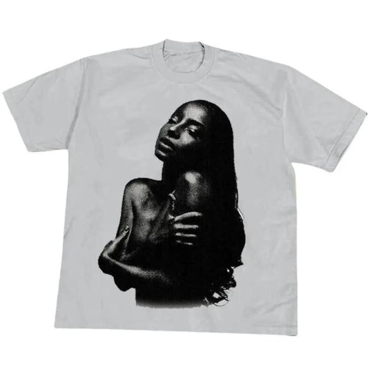 Sade Adu Print Short Sleeve T-Shirt Elegant Artistry in Musical Fashion Man Crewneck Top Cotton