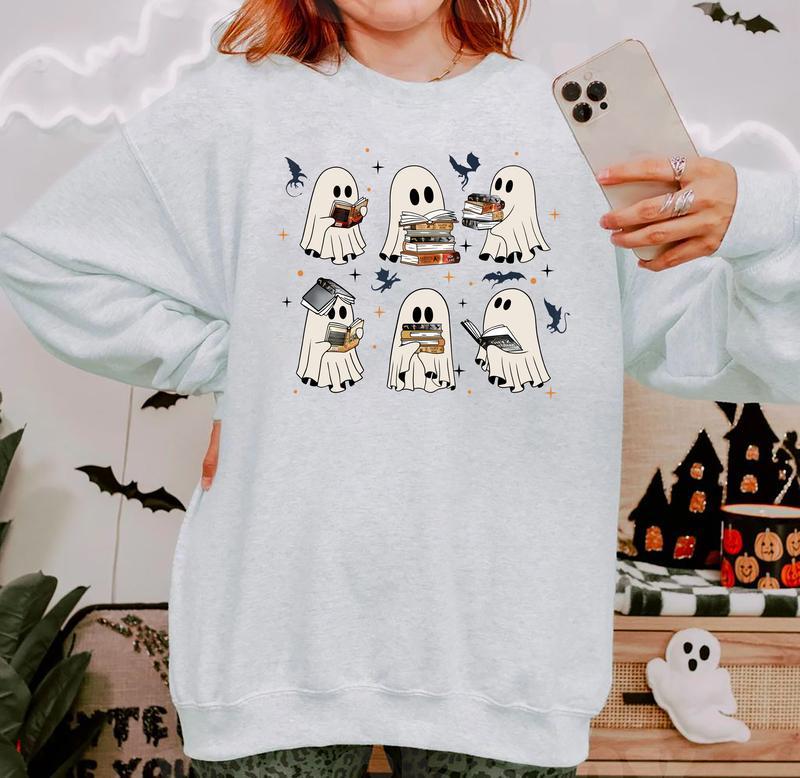 Retro Ghost Fourth Wing Book Sweatshirt, Ghost Bookish Shirt, Ghost Fourth Wing Dragon Sweatshirt, Halloween Gift For Book Lovers, Bookish Merch, Ghos
