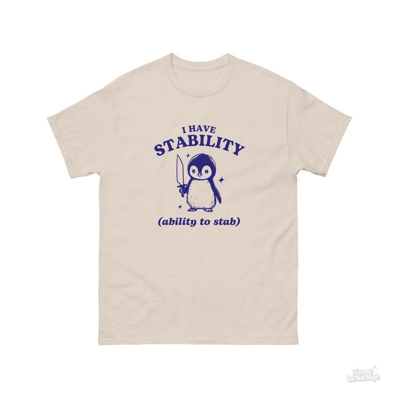 I Have Stability, Funny Penguin Shirt, Pun T Shirt, Dumb Y2k Shirt, Stupid Vintage Shirt, Sarcastic Cartoon Tee, Silly Meme Shirt, Goofy Tee