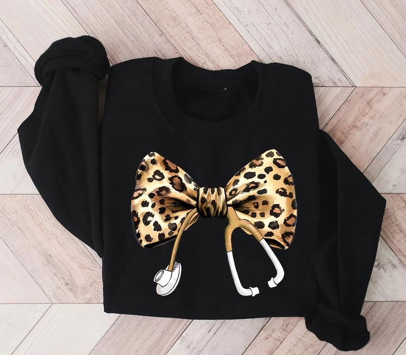 Leopard Print stethoscope Sweatshirt, Retro Nurse Shirts, RN, Unisex Stethoscope Crewneck Sweatshirt, Nursing School, Nurses Week Appreciation