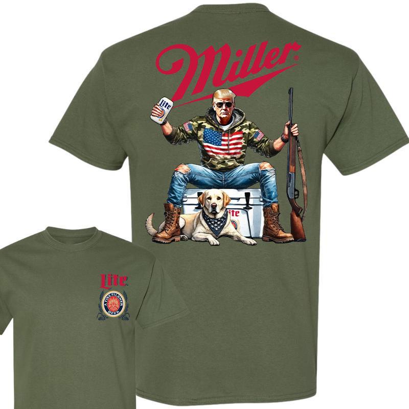 Miller Lite Trump Hunting Camo Unisex shirt, Trump won 47th president Election 2024 shirt, Fuel Hand Drill Dog Hunt shirt, Trump With Local Boy Cotton