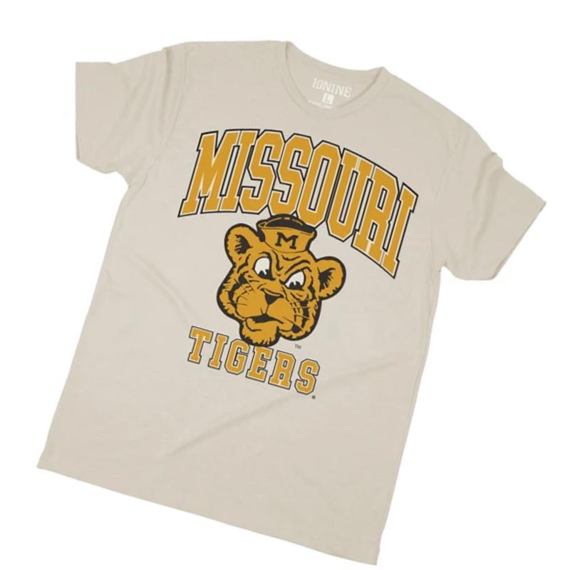 MISSOURI TIGERS OATMEAL OVERSIZED LOGO CLASSIC SHORT SLEEVE FASHION T SHIRT