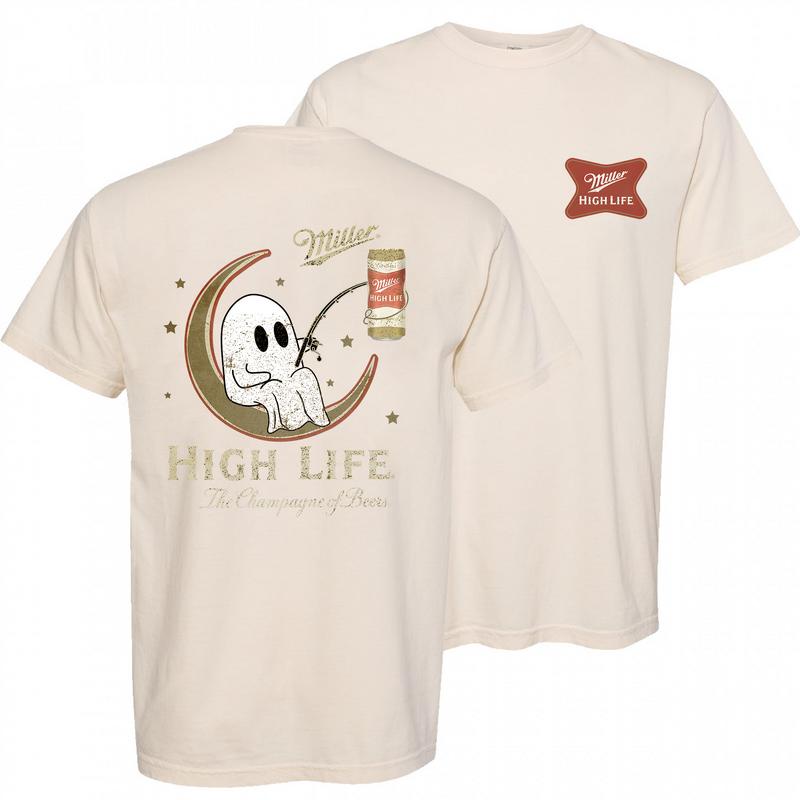 Miller High Life Ghost Fishing Two-sided Unisex Tee, Miller Lite Beer Shirt, Beer Lover Halloween Tops, Comfort Cotton Classic Casual Menswear Tshirt
