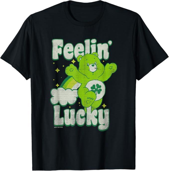 Care Bears Good Luck Bear Jumping Feelin Lucky Distressed T-Shirt All Size