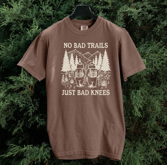 No Bad Trails Just Bad Knees T Shirt, Funny Hiking Comfort Colors Shirt, Casual Graphic Tee