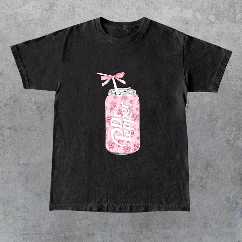 Dr Pepper Gift, Dr Pepper Bow Crewneck, Dr Pepper Pink Bow Shirt, Cute Baby Pink Bow Tee, Trendy Soda Can With Roses Menswear