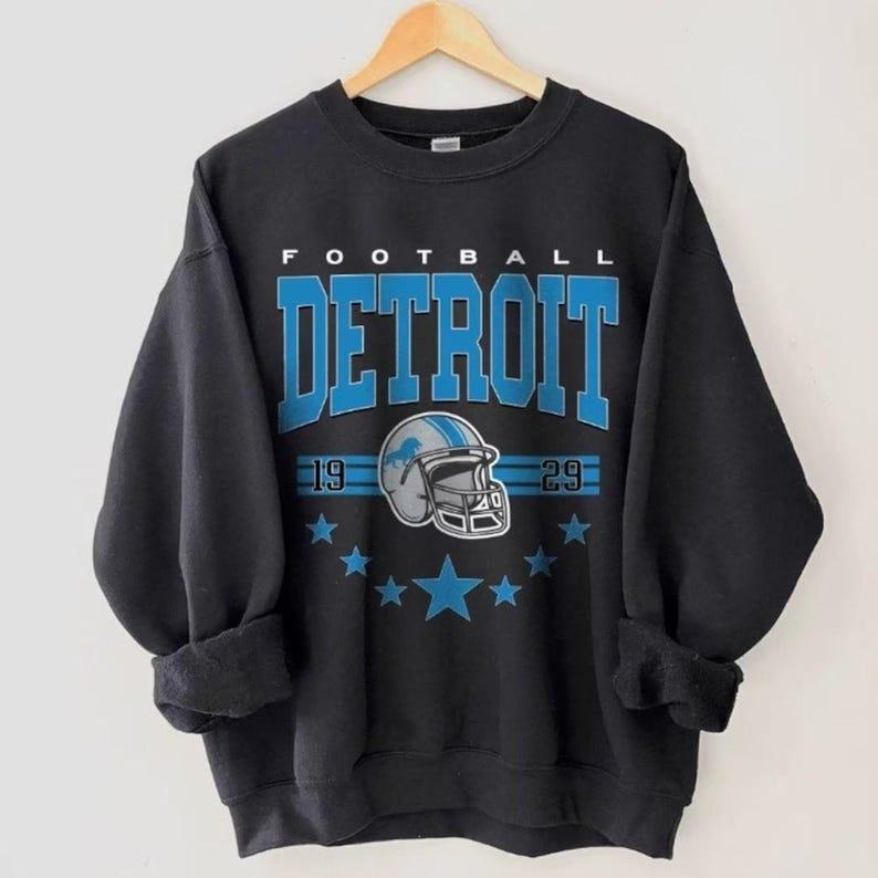 Detroit Football Sweatshirt, Vintage Style Detroit Football shirt, Sunday Football Crewneck Fabric Menswear Collar