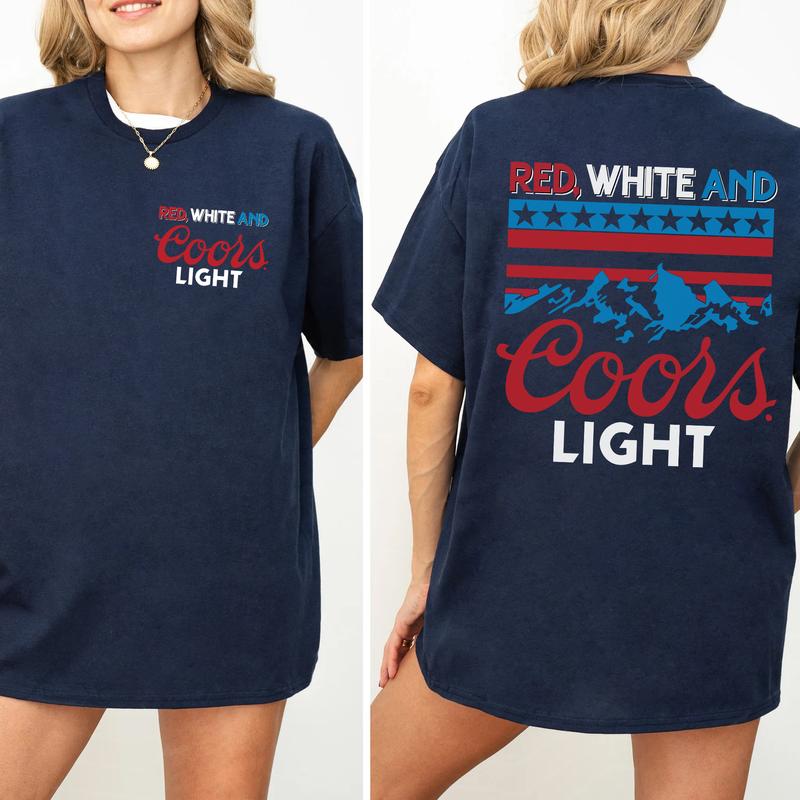 Red White And Coors Light 2 Sided Cotton T-Shirt Graphic 2 Sided Shirt, Comfort Clothing, Cotton Fabric Tshirt, Printed Women's Top, Casual Womenswear
