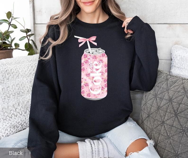 Coquette Diet Coke Sweatshirt, Floral Diet Coke Shirt, Cute Baby Pink Bow Tee, Trendy Soda Can With Roses, Fun Coke Lover Gift, Coquette Pink Bow Tee