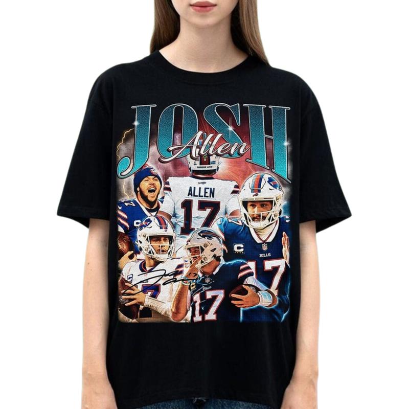 Josh Allen Shirt, Josh Allen T-Shirt, Vintage Football Shirt Cotton Fabric Fit Jersey Sleeve Top Womenswear Streetwear