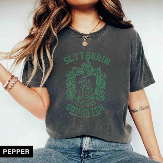 Vintage Harry Potter Men's Slytherin Quidditch Comfort Colors T-Shirt, Hogwarts Houses Tshirt, Comfort Colors, HP Wizard World Tee, Wizard School Shir