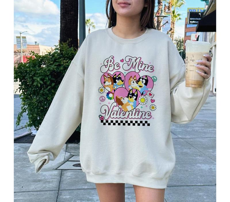 Bluey And Bingo Valentine Couple Sweatshirt, Bluey Mum Dad T-Shirt,Valentine Shirt For Mom and Dad, Be Mine Valentine Bluey Sweatshirt Bandit Heeler S