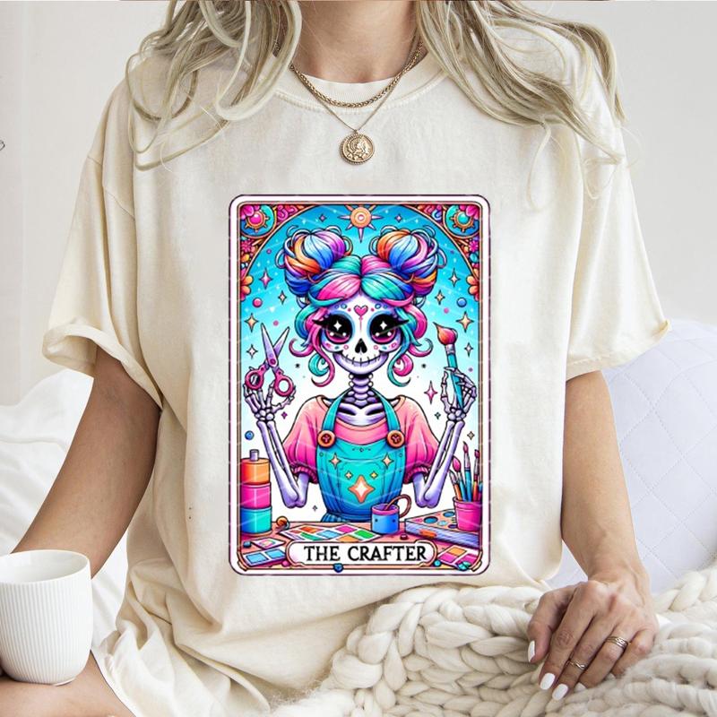 The Crafter Tarot Card Shirt, Crafting Girl Skeleton Sublimation T-Shirt Unisex Classic Cotton