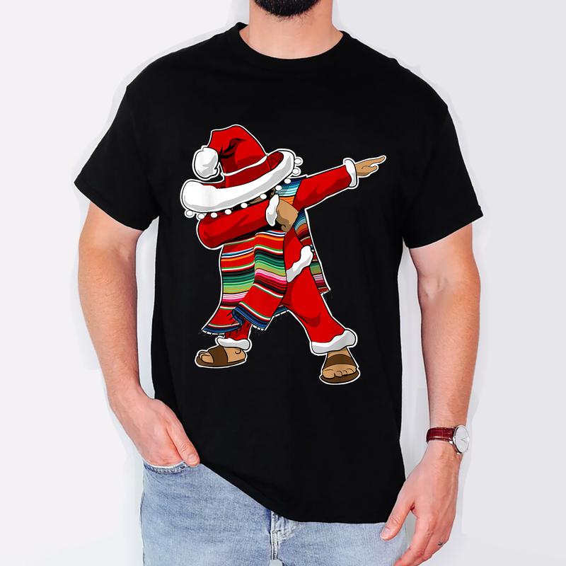 Christmas Sombrero Dabbing Mexican Serape Poncho Santa T-Shirt Sweater Hoodie