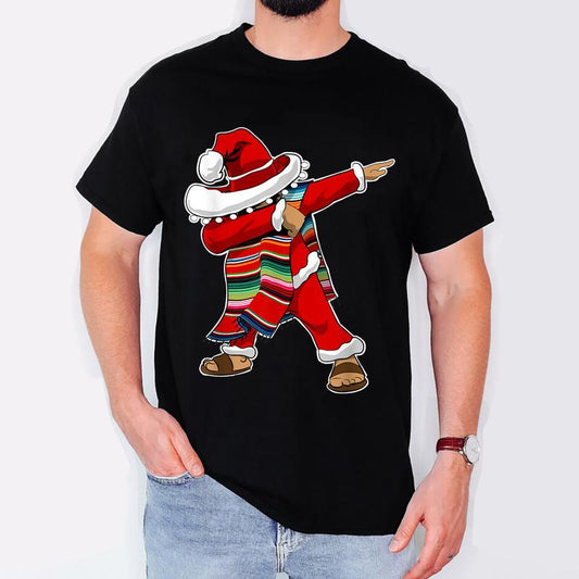 Christmas Sombrero Dabbing Mexican Serape Poncho Santa T-Shirt Sweater Hoodie