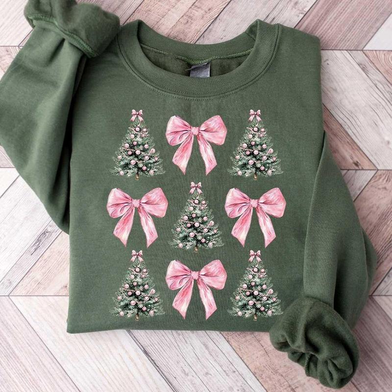 Coquette Bow Christmas Sweatshirt, Christmas Tree Shirt, Christmas Sweatshirt, Girly Christmas Sweater, Coquette Bow Sweater