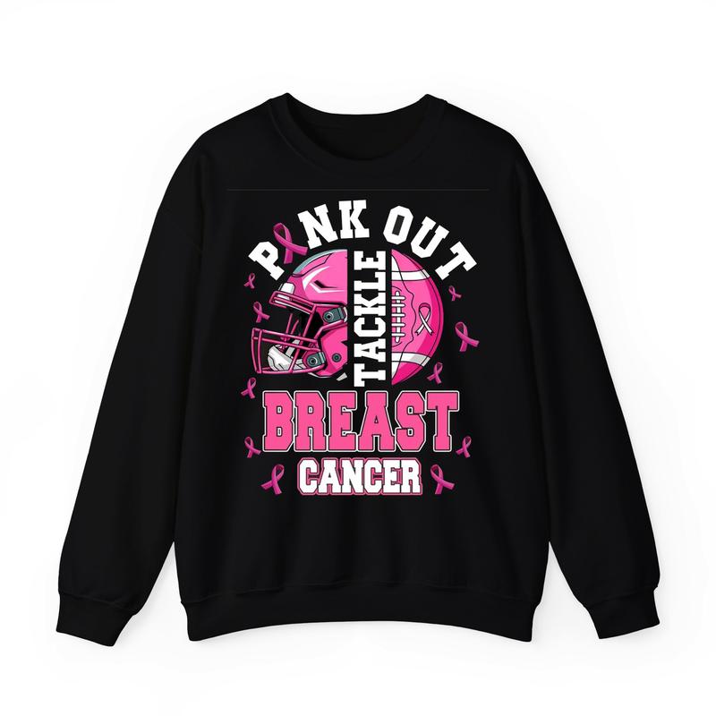 Breast Cancer Football Pink Out Black Sweatshirt, Pink Out Sublimation, Breast Cancer Shirt,  October We Wear Pink Crewneck