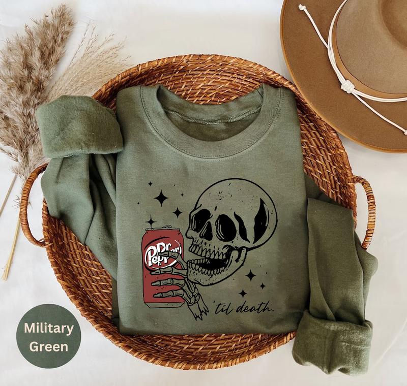 Till Death Dr. Pepper Sweatshirt, Dr. Pepper Halloween Sweatshirt, Skeleton Shirt, Vintage Soda Canned Sweatshirt, Skeleton Drinking Dr. Pepper Shirt,