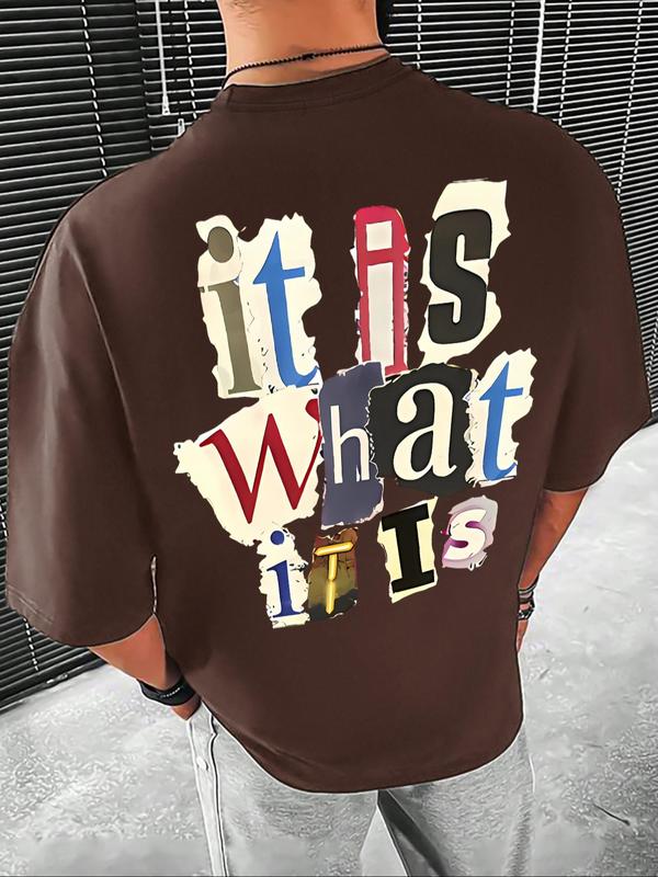 Men's Letter Print Round Neck Tee, Regular FitÂ Casual Short Sleeve T-shirt, Graphic Tees,Â Streetwear, Summer Clothes,Â Men Summer Top