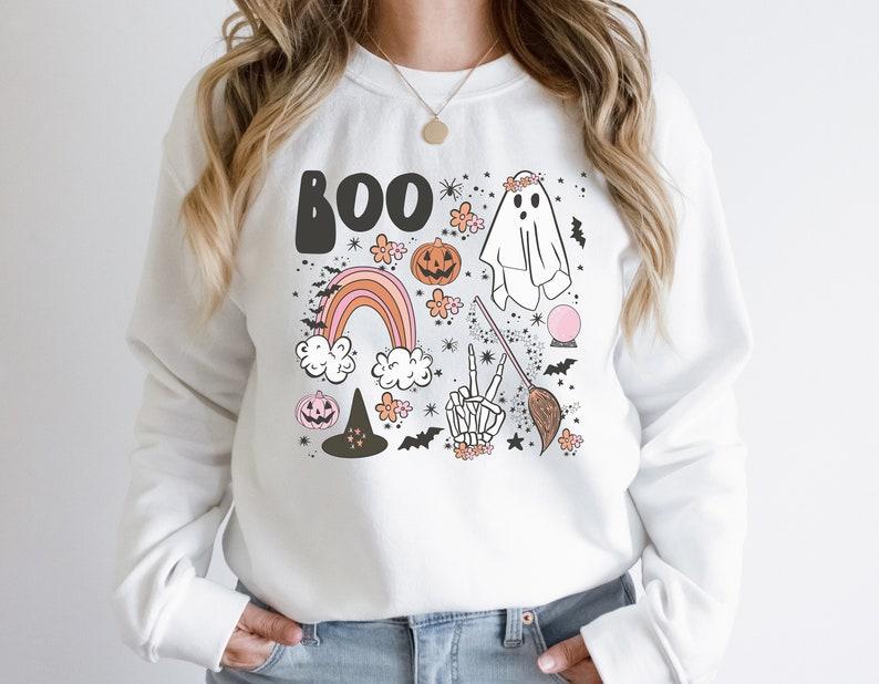 Vintage Halloween Sweatshirt, Halloween Sweater, Halloween Shirts for Women, Crewneck Collar Comfort Cotton Fabric