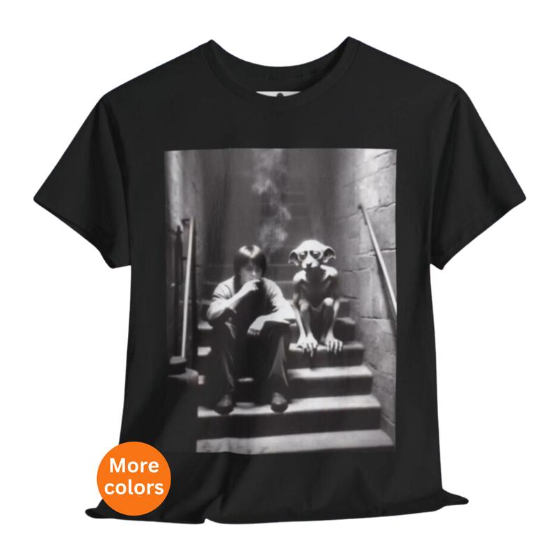 Mystic Melancholy Funny 90s Graphic T shirt, Dobby Smoking Emo Harry Rave Graphic Tee, Funny Rave Shirt, Gifts for Men, for Women Classic Cotton