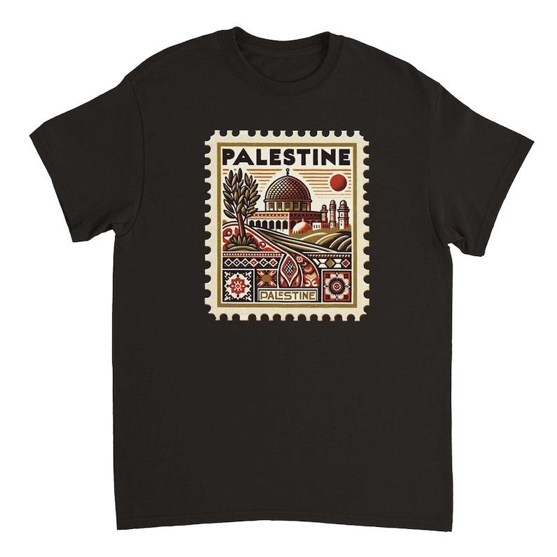 Vintage Palestine Culture Postage Stamp Unisex Crewneck T-shirt Casual Collar Cotton Fabric Cotton Fabric
