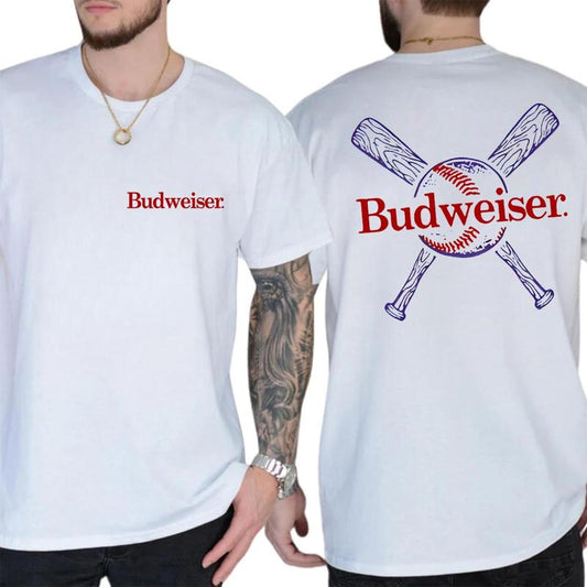 Budweiser cross bats casual fit t-shirt, trending summer 2024 tee, sustainable fashion tee