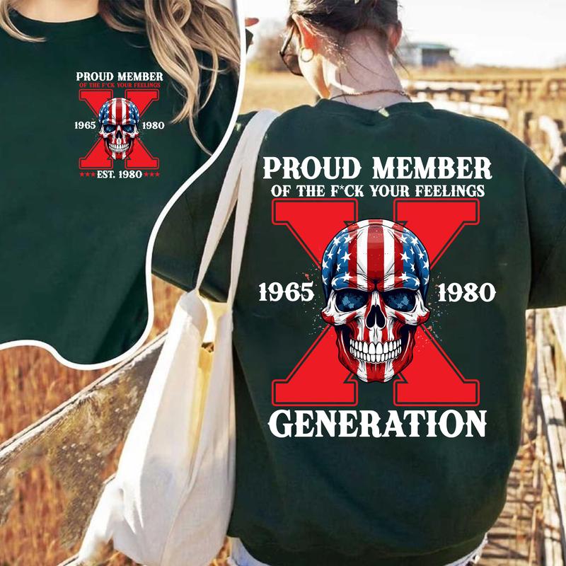 Custom Year Est.1980 Red Skull Proud Member Generation X 2 Side Shirt, GenX T-shirt, Skull GenX Shirt, Skull Shirt