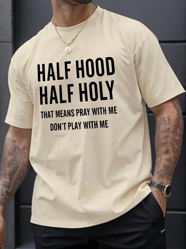 Men's Casual Letter Print Round Neck Tee, Summer Clothes, Graphic Tees,Â Regular Fit Streetwear Short Sleeve Crew Neck T-Shirt for Daily Wear, Casual F