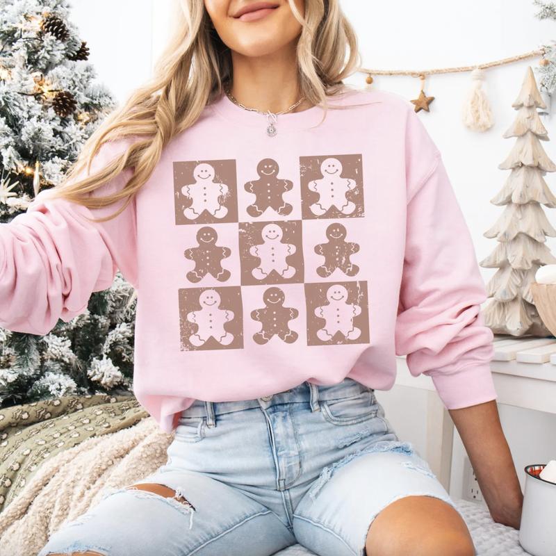 Retro Checkered Gingerbread Man ShirtSweatshirtHoodie, Vintage Crewneck, Gift For Xmas, Cotton, Womenswear Tops