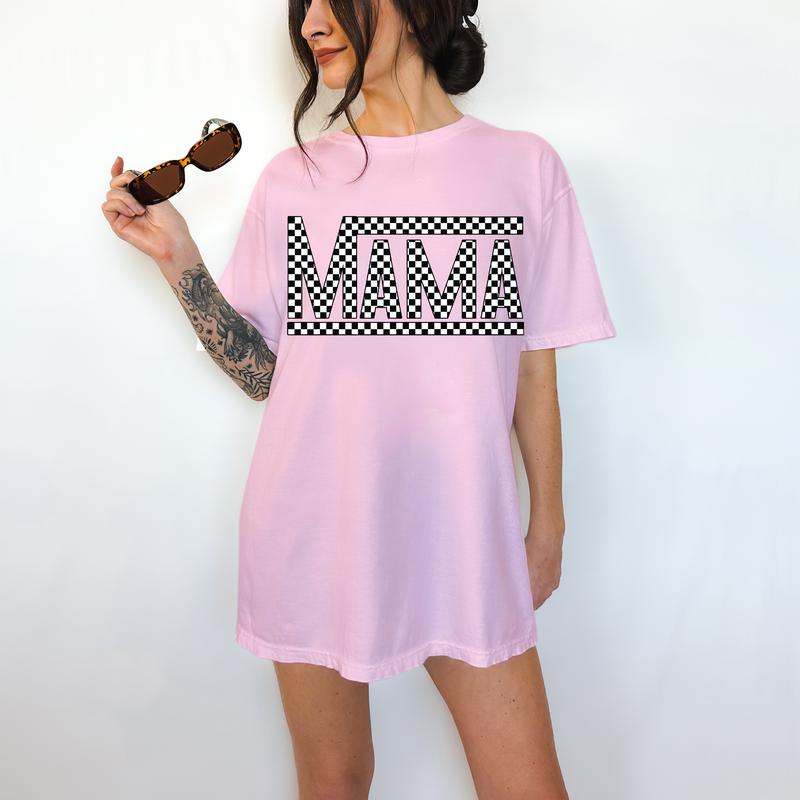Checkered Mama Letteing - T-Shirt, Mother's Day, Mama Tee, Bright Graphic, Funny Apparel, Gift Idea, Relaxed Fit, Casual Apparel, Cute Top, Great with