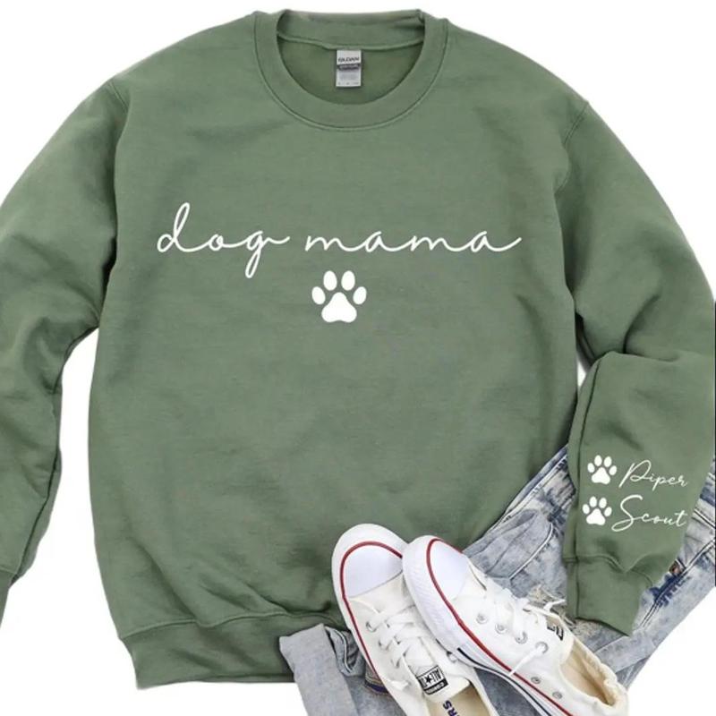Custom Dog Mama Sweatshirt with Pet Name on Sleeve, Crewneck or Hoodie, Custom Neck Sleeve Design, Fur Mama, Dog Mom Shirt, Cat Mama