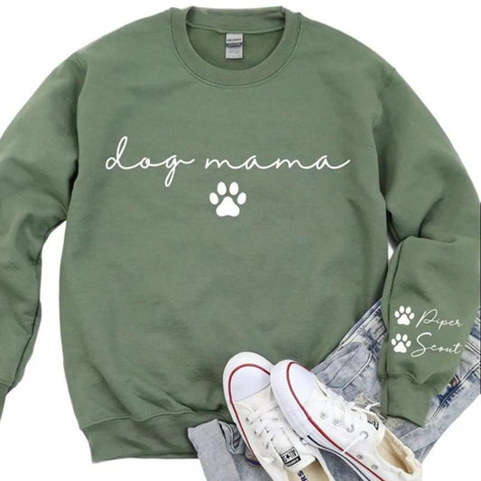 Custom Dog Mama Sweatshirt with Pet Name on Sleeve, Crewneck or Hoodie, Custom Neck Sleeve Design, Fur Mama, Dog Mom Shirt, Cat Mama