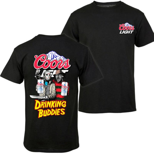Coors Light , Beer, Jason Voorhees And Freddy Krueger Drink Buddies Coors Light Beer 2 Sides T-shirt, Coors Light Halloween Shirt, Halloween Shirt, Fo