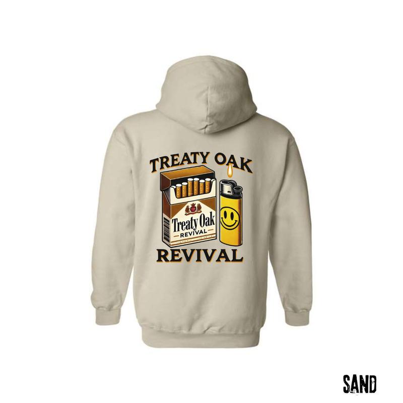 Treaty Oak Revival 1 Sides Hoodie, Bold Graphic of a Cigarette Pack and Lighter Design Shirt Long Sleeve Tops Man Pullover Sweaters Menswear