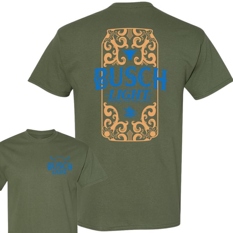 Busch Light Beer, Busch Light Rodeo 2-Sided T-shirt, Unisex T-Shirt, Cotton, Casual Graphic Round Neck T-shirt for Summer, Fashion Men's Top for Daily